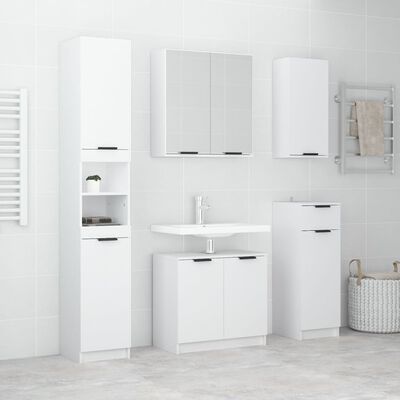 vidaXL 5pcs conj. armários casa de banho madeira processada branco