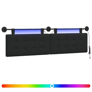 vidaXL Cabeceira suspensa Com luz LED Preto Tecido