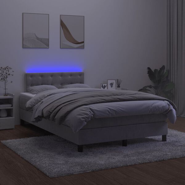 vidaXL Cama box spring c/ colch&atilde;o/LED 120x200 cm veludo cinzento-claro