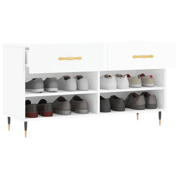 vidaXL Banco sapateira 102x35x55 cm derivados madeira branco brilhante
