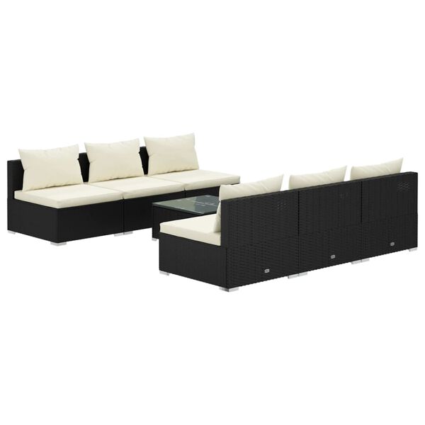 vidaXL 7 pcs conjunto lounge de jardim c/ almofad&otilde;es vime PE preto