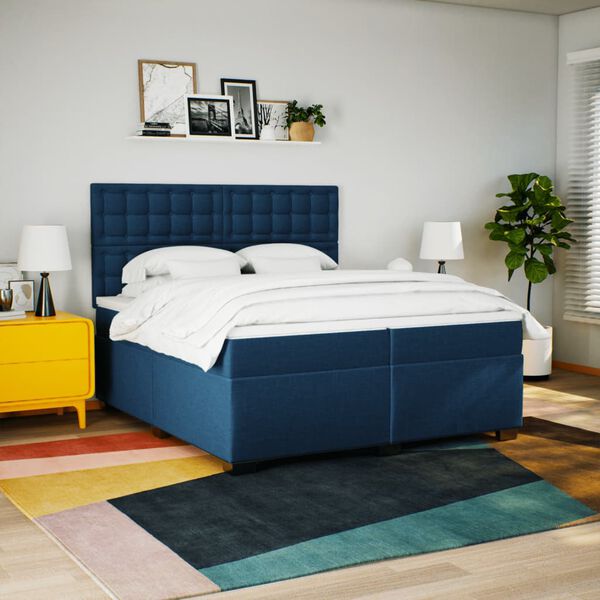 vidaXL Cama com molas/colch&atilde;o 200x200 cm tecido azul