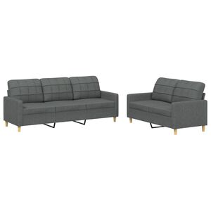 vidaXL 2 pcs conjunto de sof&aacute;s com almofad&otilde;es tecido cinzento-escuro