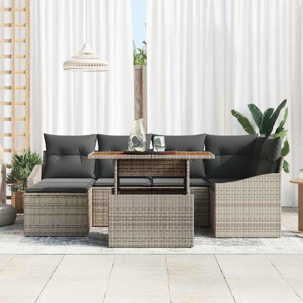 vidaXL Conjunto de Sof&aacute; de Jardim 7 pcs Cinzeto Rattan Sint&eacute;tico