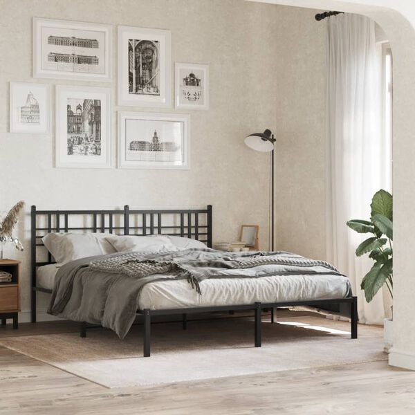 vidaXL Estrutura de cama em metal com cabeceira 150x200 cm preto