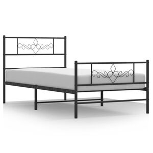 vidaXL Estrutura de cama com cabeceira e p&eacute;s 75x190 cm metal preto