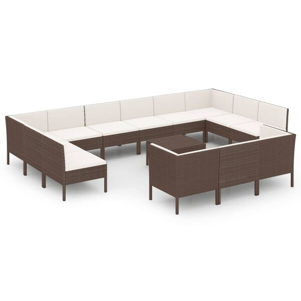 vidaXL 14 pcs conjunto lounge jardim c/ almofad&otilde;es vime PE castanho