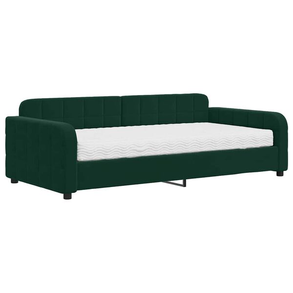 vidaXL Sof&aacute;-cama com colch&atilde;o 100x200 cm veludo verde-escuro