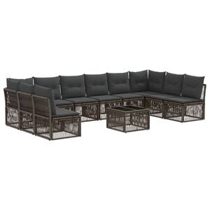 vidaXL Conjunto de Sof&aacute; de Jardim 11 pcs Cinzento vime PE