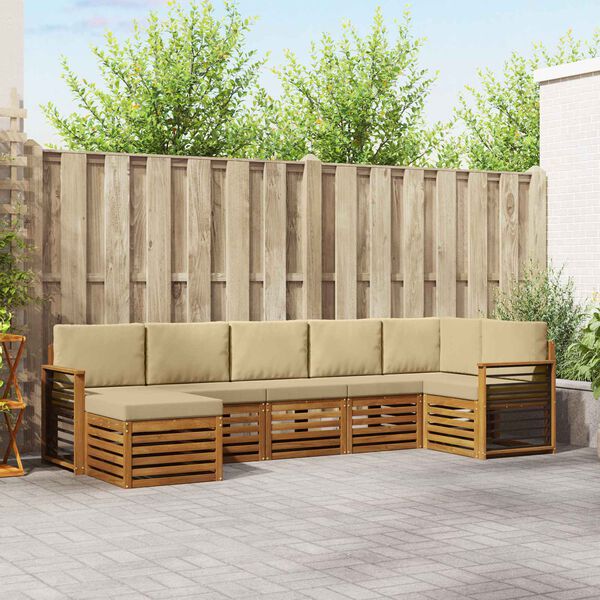 vidaXL Conjunto de Sof&aacute; Sectional com almofada 7 pcs Natural e Bege