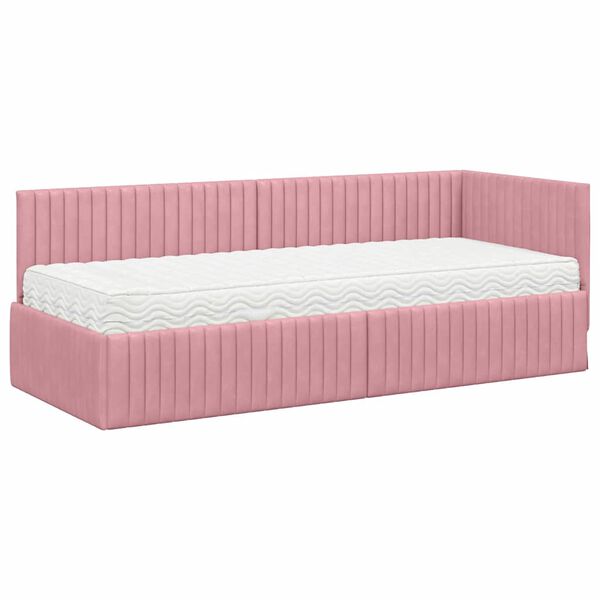 vidaXL Estrutura de Cama de Canto com Colch&atilde;o 2 pcs Cinzeto Veludo