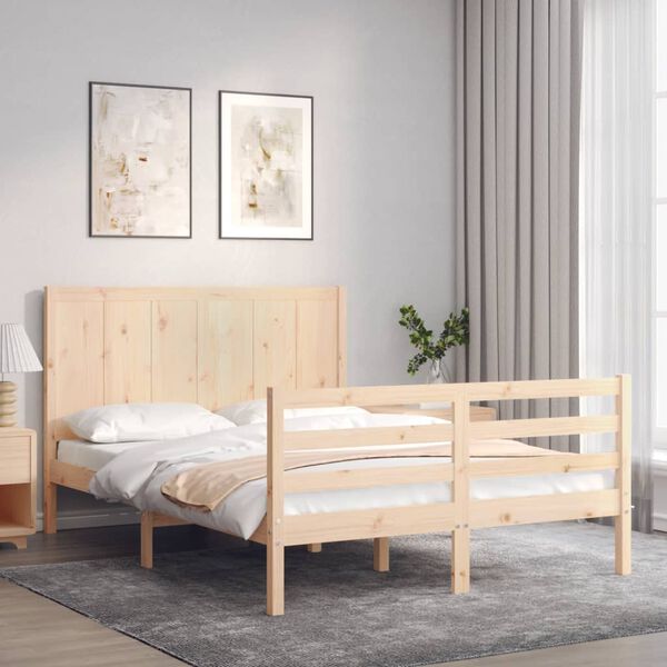 vidaXL Estrutura de cama com cabeceira 140x190 cm madeira maci&ccedil;a