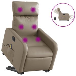 vidaXL Poltrona reclin&aacute;vel elevat&oacute;ria el&eacute;trica couro artif. cappuccino