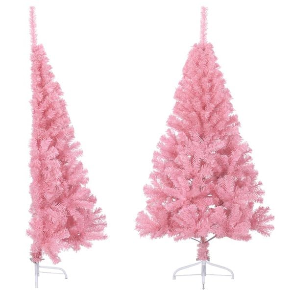 vidaXL Meia árvore de Natal artificial com suporte 120 cm PVC rosa