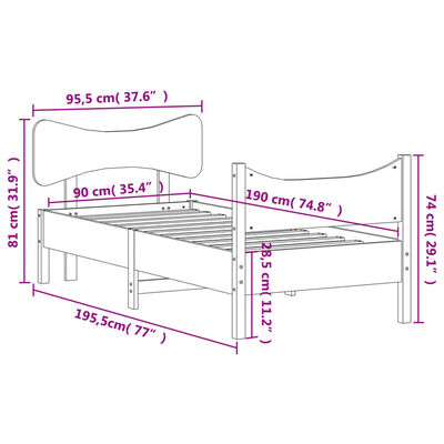 vidaXL Estrutura de cama com cabeceira 90x190 cm pinho maciço