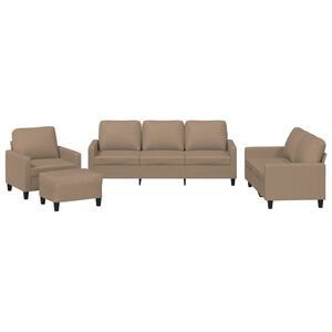 vidaXL 4 pcs conjunto sof&aacute;s c/ almofad&otilde;es couro artif. cor cappuccino