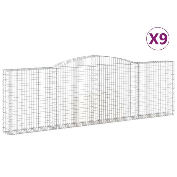 vidaXL Cestos gabi&atilde;o arqueados 9pcs 400x30x120/140cm ferro galvanizado