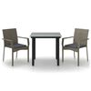 vidaXL 3 pcs conj. jantar p/ jardim c/ almofad&otilde;es vime PE preto/cinza