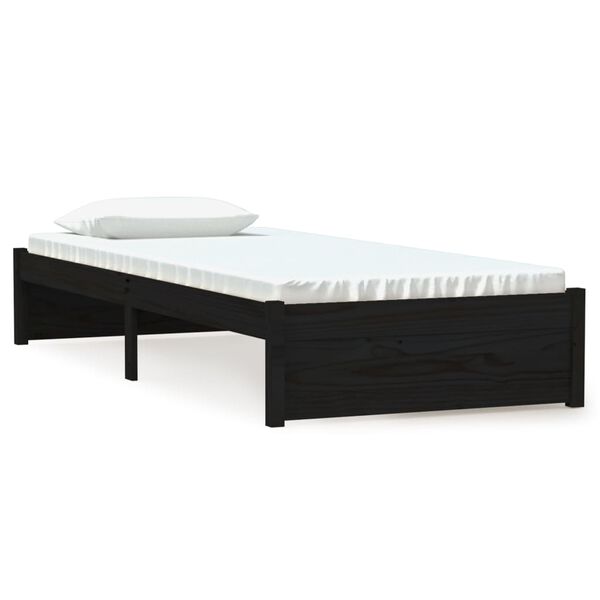 vidaXL Estrutura cama pequena solteiro 75x190 cm madeira maci&ccedil;a preto