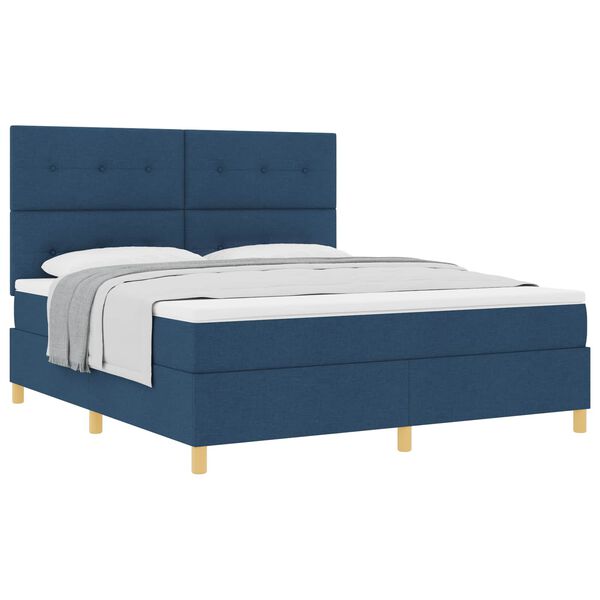 vidaXL Cama Box com colch&atilde;o com cabeceira Azul 180 x 200 cm tecido