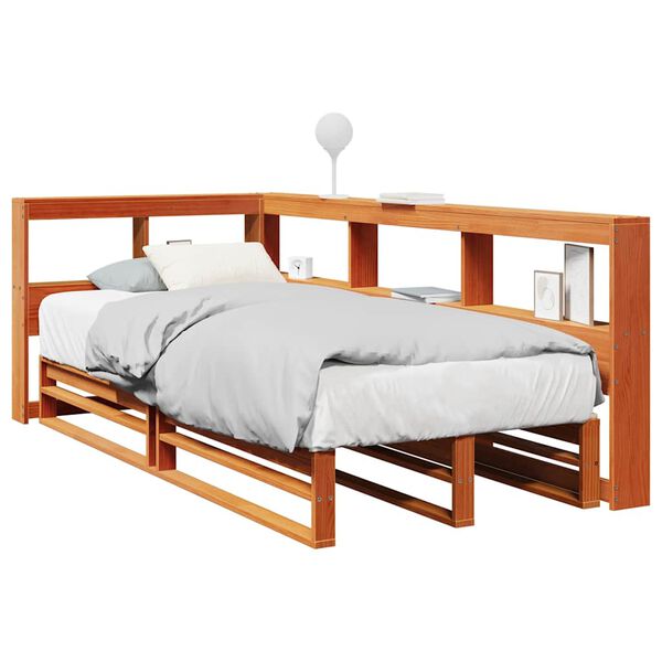 vidaXL Cama com estante sem colch&atilde;o 90x190cm pinho maci&ccedil;o castanho-mel