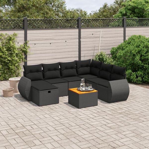 vidaXL 8 pcs conjunto sof&aacute;s de jardim com almofad&otilde;es vime PE preto