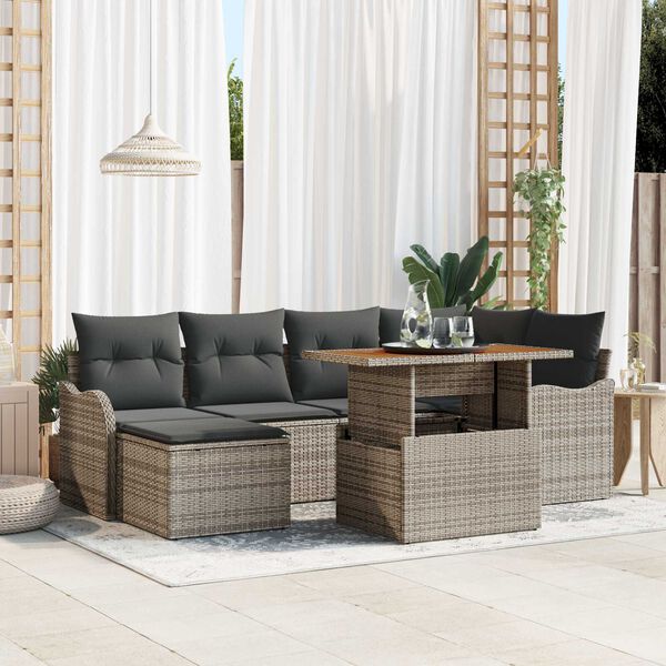 vidaXL Conjunto de Sof&aacute; de Jardim 7 pcs Cinzeto Rattan Sint&eacute;tico