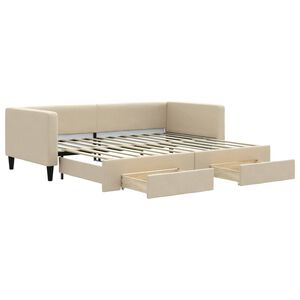 vidaXL Sof&aacute;-cama com gavet&atilde;o e gavetas 90x200 cm tecido cor creme