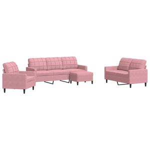 vidaXL 4 pcs conjunto de sof&aacute;s com almofad&otilde;es veludo rosa