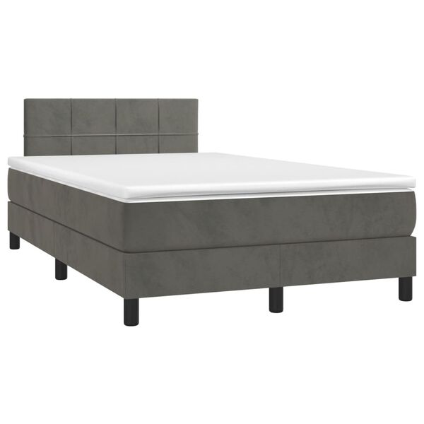 vidaXL Cama box spring c/ colch&atilde;o/LED 120x200cm veludo cinzento-escuro