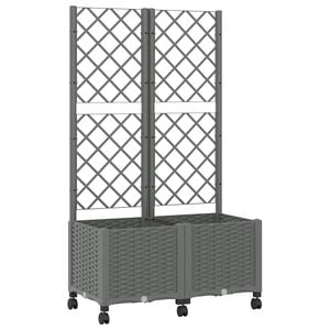 vidaXL Vaso de Jardim com Treli&ccedil;a e Rodas Cinzento-claro PP