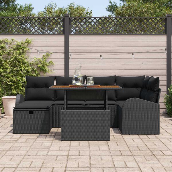 vidaXL Conjunto de Sof&aacute; de Jardim 7 pcs Preto vime PE