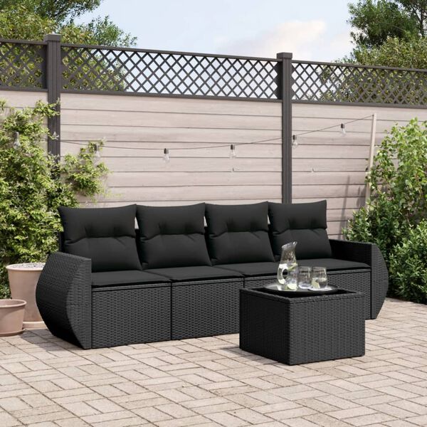 vidaXL 5 pcs conjunto sof&aacute;s de jardim com almofad&otilde;es vime PE preto
