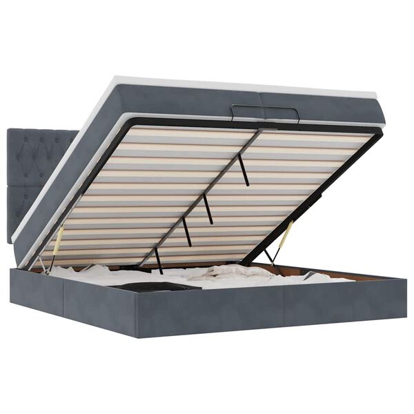 moldura de cama otomana vidaXL com colch&atilde;o cinza escuro veludo