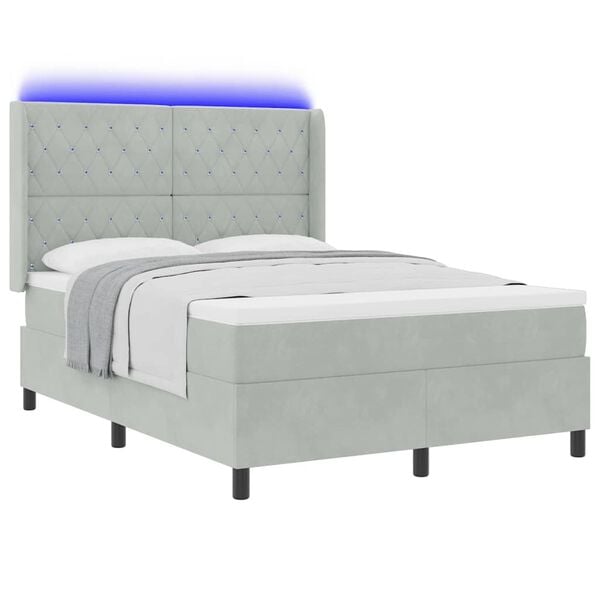 vidaXL Cama Box Spring com LED e Colch&atilde;o Cinzento-claro 140 x 200 cm