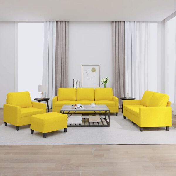 vidaXL 4 pcs conjunto de sof&aacute;s com almofad&otilde;es tecido amarelo-claro