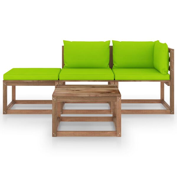 vidaXL 4pcs conj. lounge paletes jardim c/ almofad&otilde;es pinho impregnado