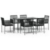 vidaXL 7 pcs conjunto jantar p/ jardim c/ almofad&otilde;es vime PE/a&ccedil;o preto