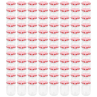vidaXL Frascos de vidro com tampas brancas e vermelhas 96 pcs 230 ml