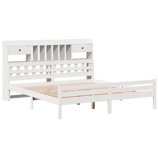 vidaXL Cama com estante sem colch&atilde;o 180x200 cm pinho maci&ccedil;o branco