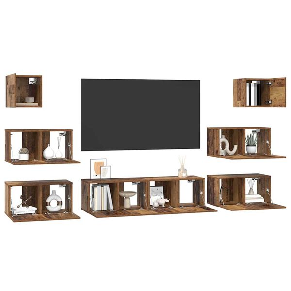 vidaXL Conjunto de m&oacute;vel de TV 8 pcs Madeira Antiga Madeira processada