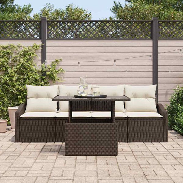 vidaXL Conjunto de Sof&aacute; de Jardim 5 pcs Castanho Rattan Sint&eacute;tico