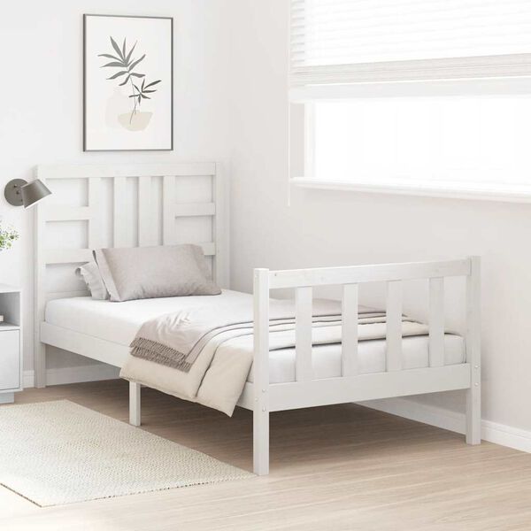 vidaXL Cama sem colch&atilde;o 90x190 cm madeira de pinho maci&ccedil;a branco