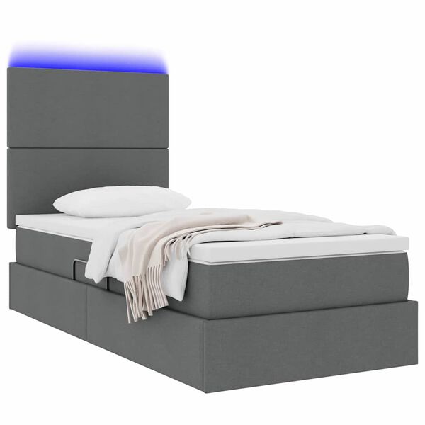 vidaXL Cama com arruma&ccedil;&atilde;o e LED Cinza Escuro 90 x 200 cm Poli&eacute;ster