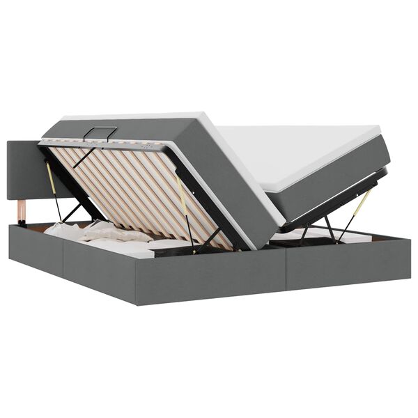 vidaXL Cama com luzes de tira LED Cinza Escuro 200 x 200 cm tecido