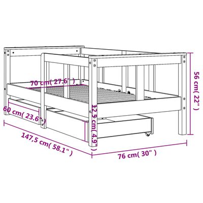 vidaXL Estrutura de cama infantil c/ gavetas 70x140 cm pinho maciço