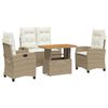 vidaXL 4 pcs conjunto de jantar p/ jardim c/ almofad&otilde;es vime PE bege