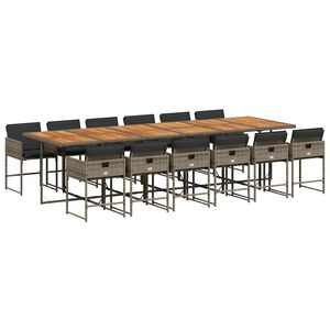 vidaXL 13 pcs conjunto jantar p/ jardim c/ almofad&otilde;es vime PE cinzento