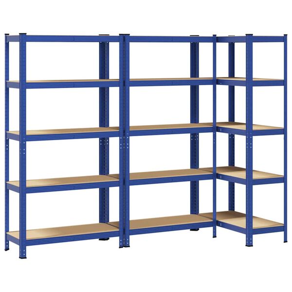 vidaXL Prateleiras de armazenamento de 5 camadas 3 pcs a&ccedil;o azul