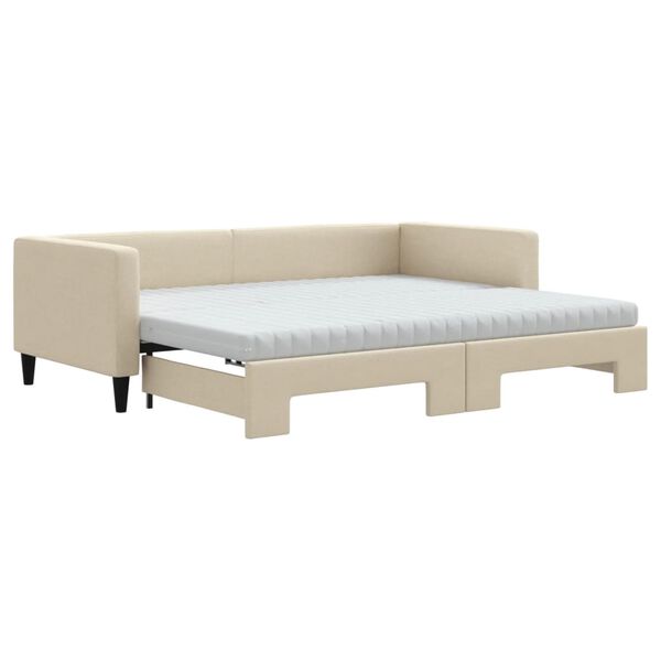 vidaXL Sof&aacute;-cama c/ gavet&atilde;o e colch&otilde;es 90x200 cm tecido cor creme